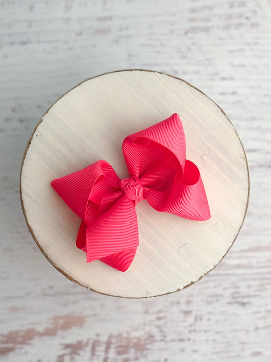 Essential Grosgrain Hair Bow - Alligator Clip - 4": Hot Pink
