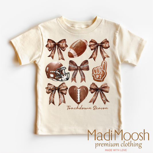 Football And Bows Girls Shirt - Football Tee: Natural / 2T Kids