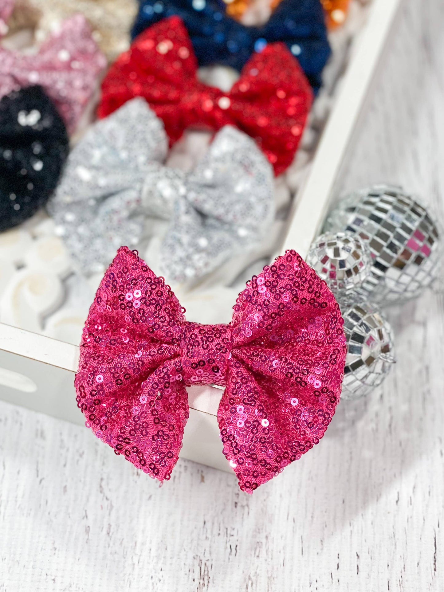 Fancy Sequin Hair Bow: Royal Blue