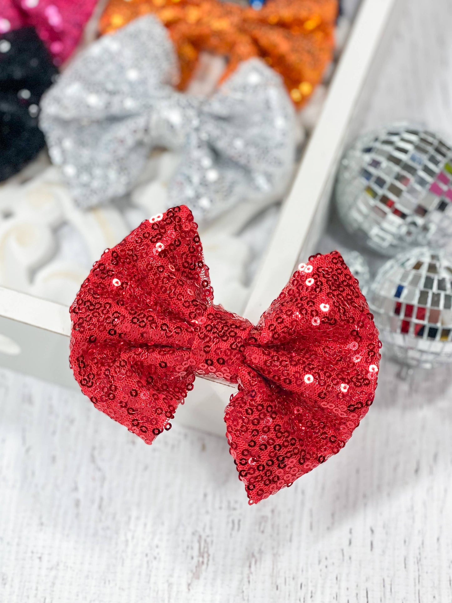 Fancy Sequin Hair Bow: Red