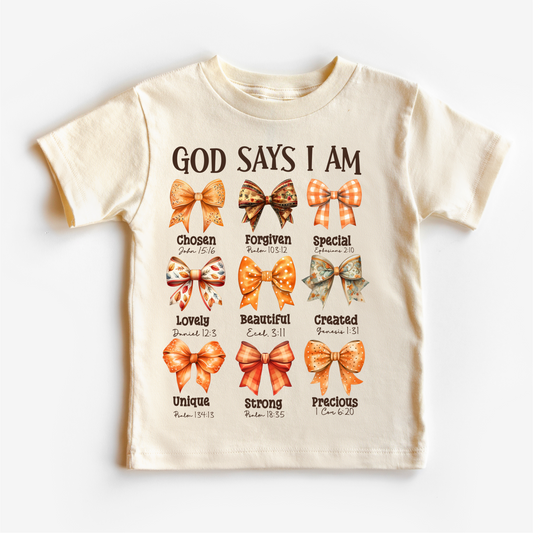 God Says I Am Christian Fall Shirt - Fall Tee: Natural / 2T Kids