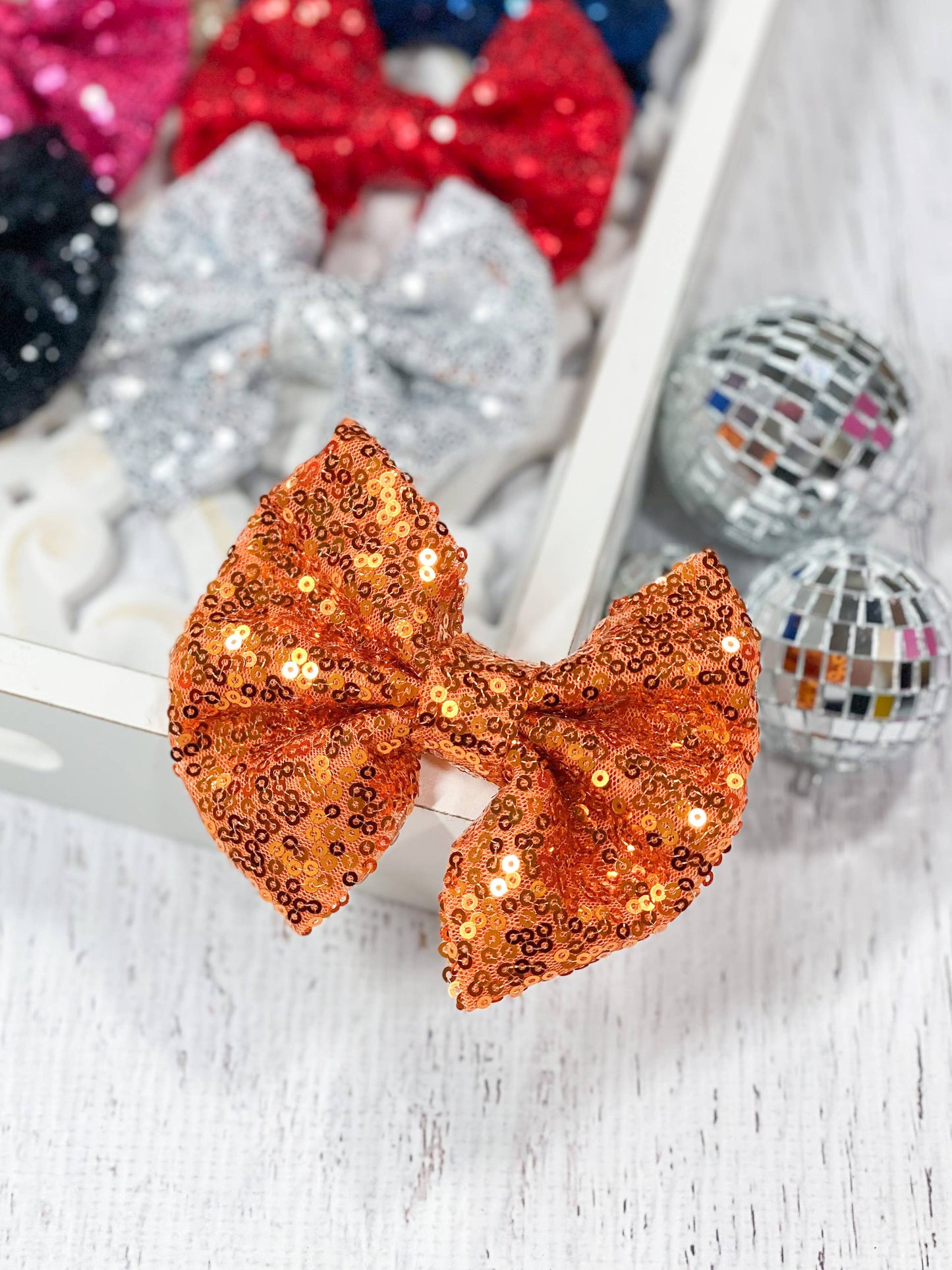 Fancy Sequin Hair Bow: Orange
