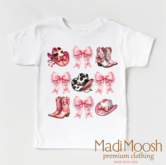 Cowgirl Country Bows And Boots Shirt - Cowgirl Tee: White Short Sleeve Tee / 5T Kids